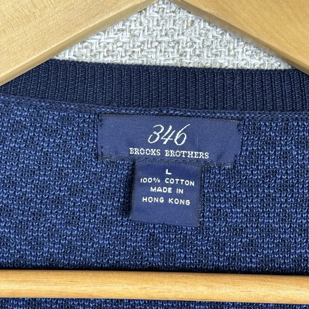 Brooks Brothers Vest L Diamond Cotton‎ V Neck Preppy Academia Grandpa Blue Golf